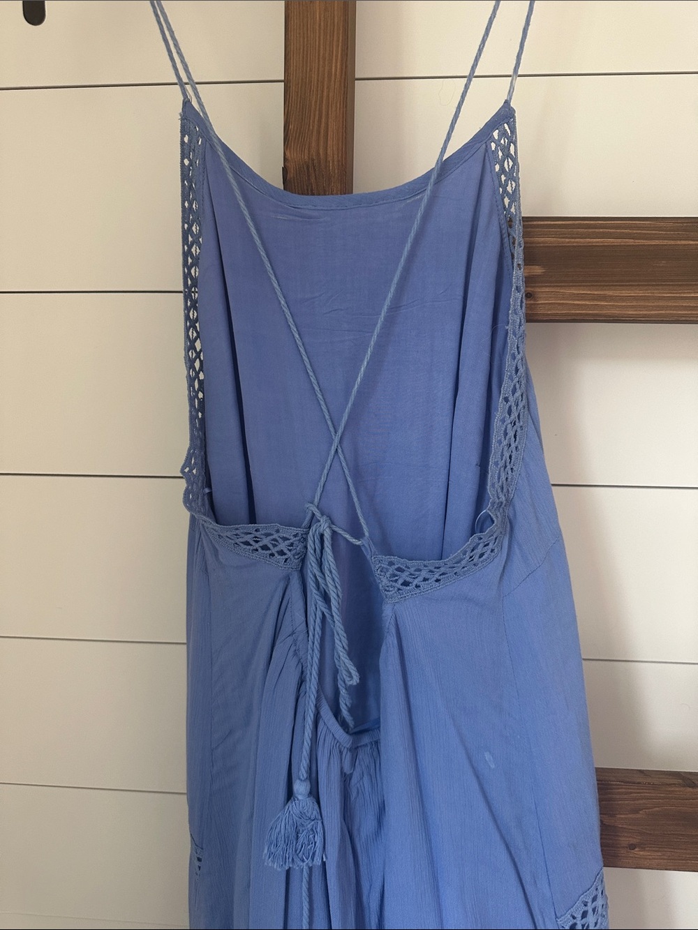 Lush Light Blue Crochet-Trim Spaghetti Strap Maxi Dress - Picture 3 of 9